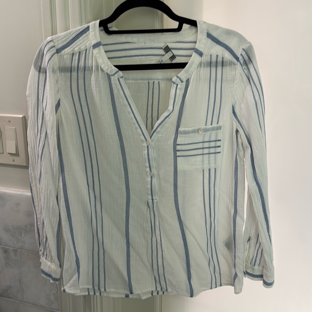 Joie Long Sleeve Stripe 100 Percent Cotton Gauze Like Blouse Size S